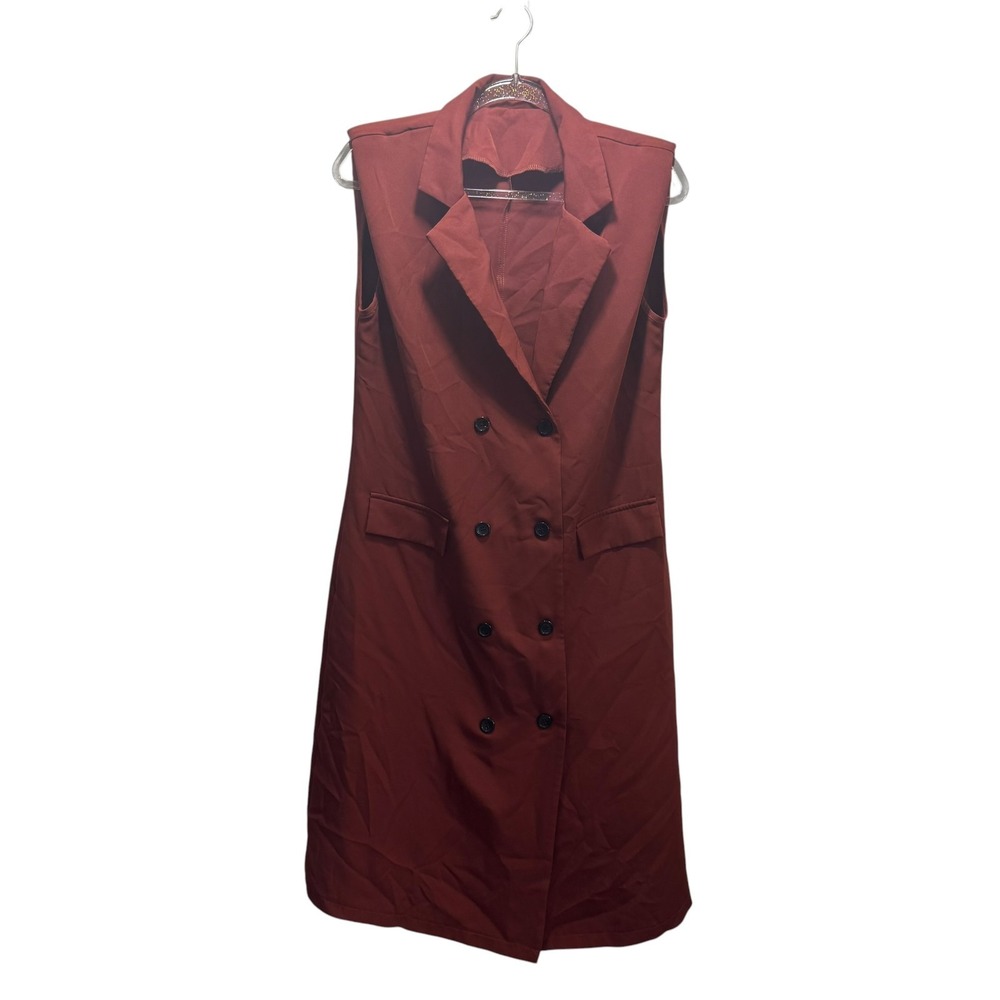 Rust Terracota Double Breasted Sleeveless Blazer Dress Longline Vest Coat S - Picture 1 of 6